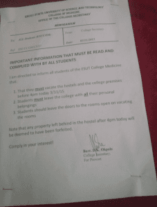 ESUT Medical Students Ordered Out Of Hostels By Management